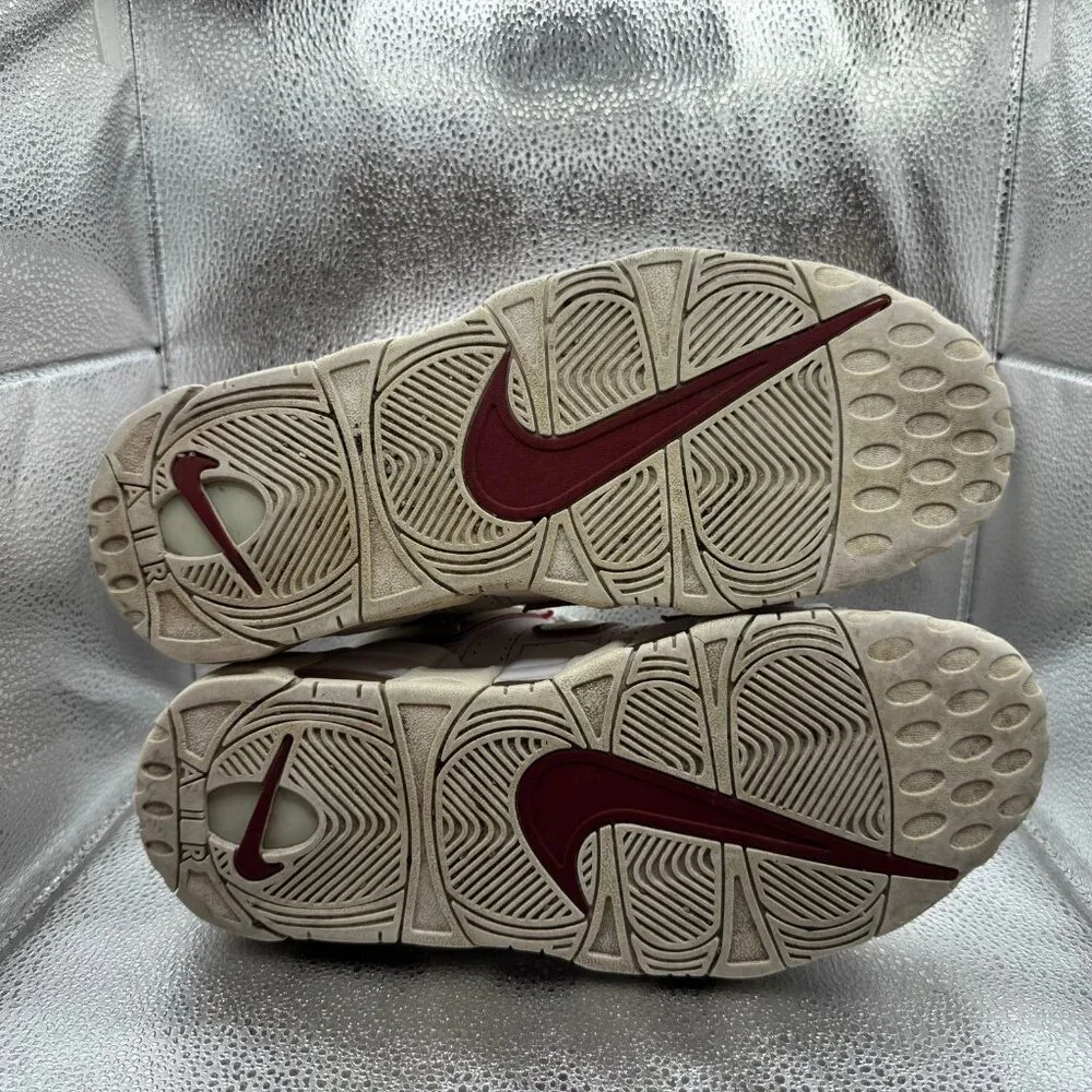 Nike White and Red Men’s Air More Uptempo Sneakers